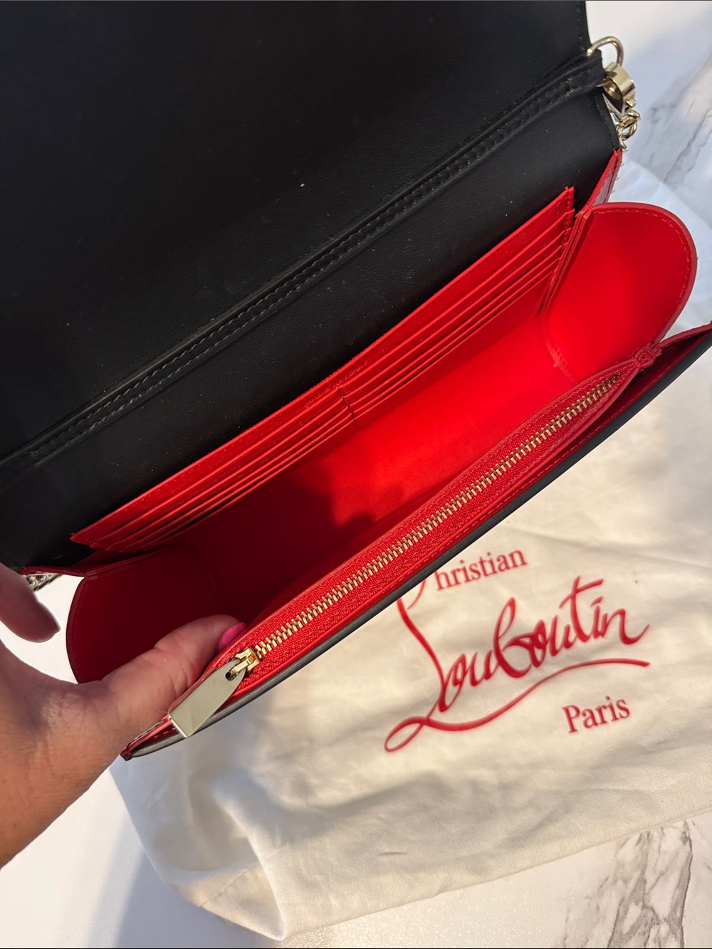 Christian Louboutin Black Leather Crossbody with Gold Stud Grid - Picture 3 of 5